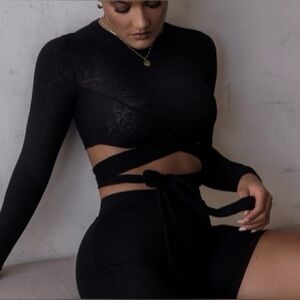 JLUXLABEL Black Cut Out Tie Front Bodysuit